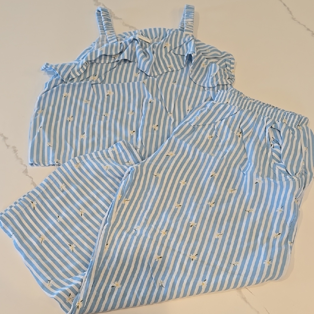 Blue and White Strioed Girls Summer Set